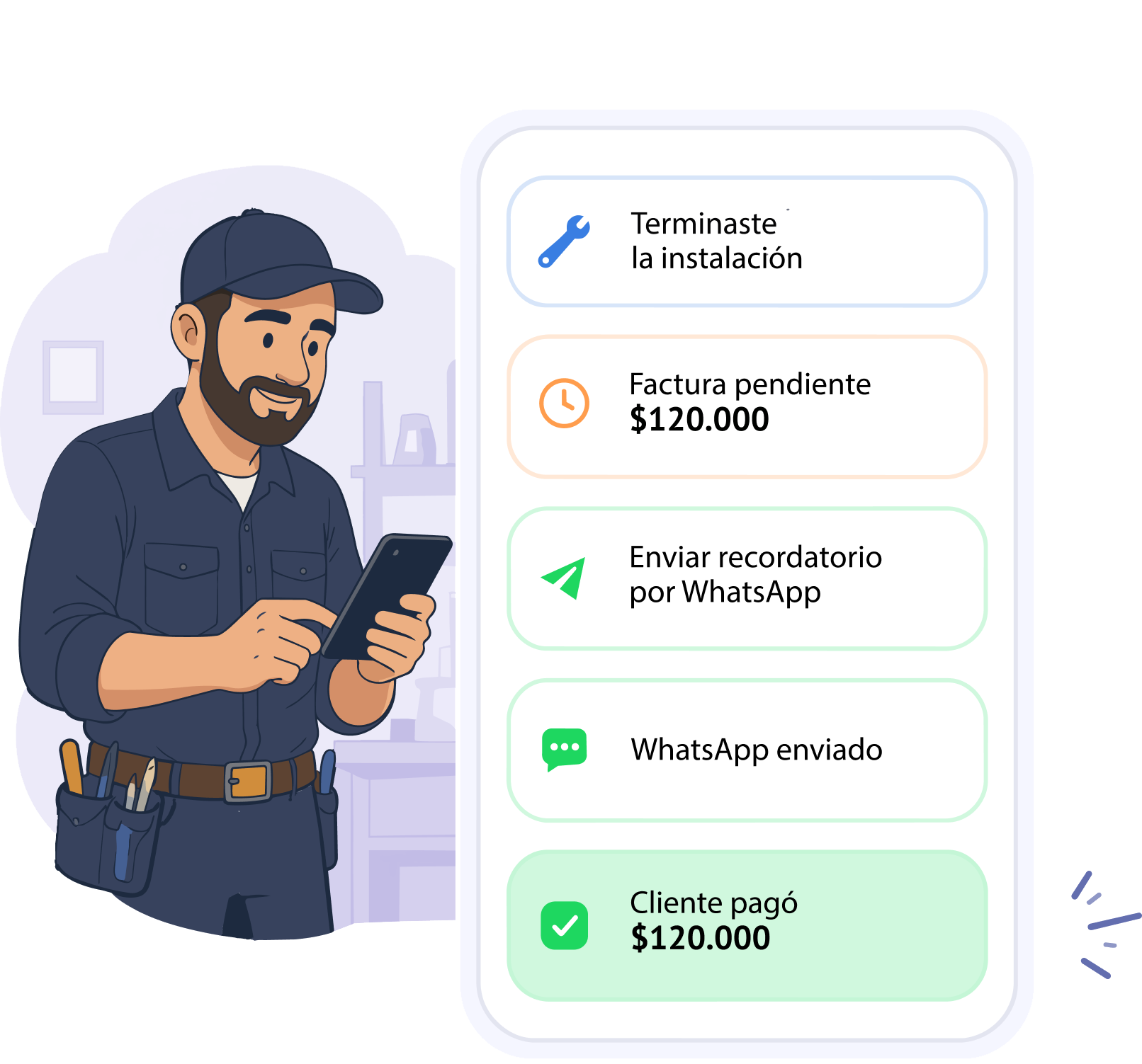 Maestro revisando en su celular los recordatorios y el pago recibido con Cóbrale
